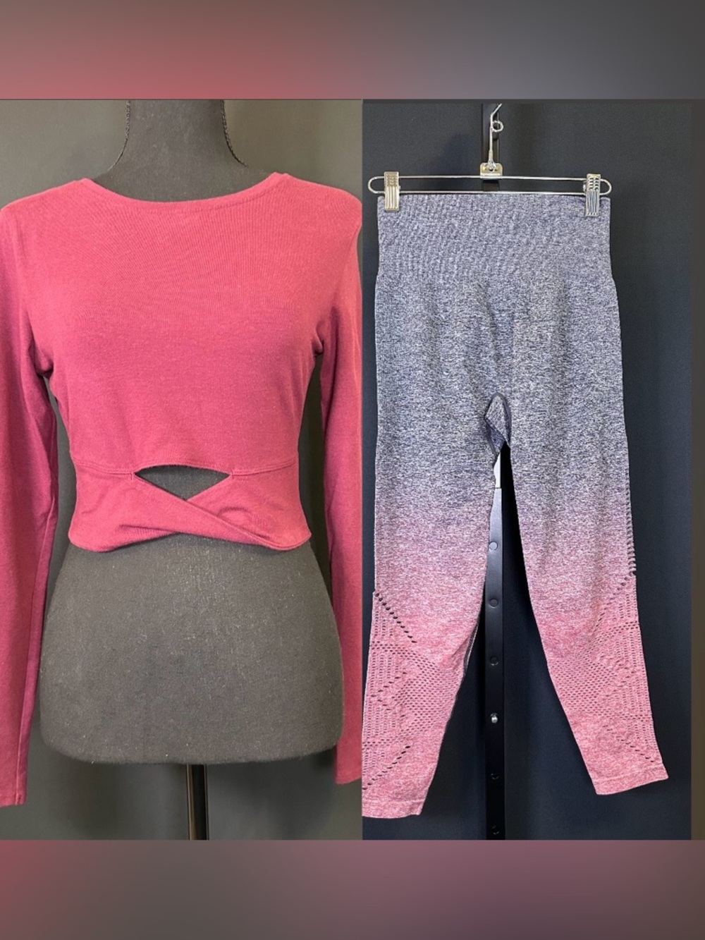 #119-‎ Women's Two Piece Set Victoria Sport / Pink Top & Ombre Leggings Set